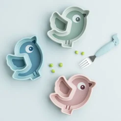 Assiette silicone avec ventouse - Birdee - Bleu