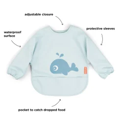 Bavoir à manches avec poche - Wally - Bleu