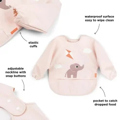 Bavoir à manches avec poche - Playground - Rose