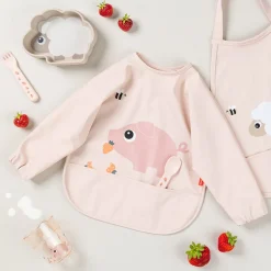 Bavoir à manches avec poche - Tiny farm - Rose
