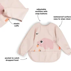 Bavoir à manches avec poche - Tiny farm - Rose