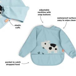 Bavoir à manches avec poche - Tiny farm - Bleu