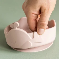 Bol ventouse et cuillère silicone - Wally - Rose