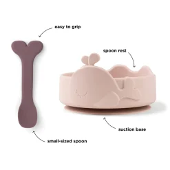 Bol ventouse et cuillère silicone - Wally - Rose