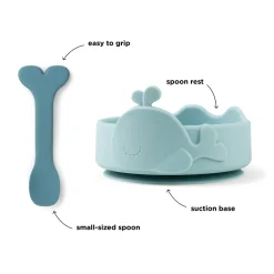Bol ventouse et cuillère silicone - Wally - Bleu
