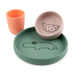 Coffret repas en silicone - Croco - Vert/Rose/Corail
