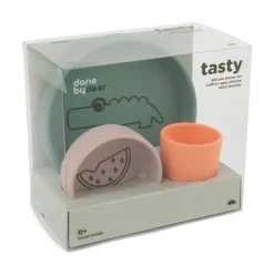 Coffret repas en silicone - Croco - Vert/Rose/Corail