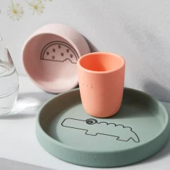 Coffret repas en silicone - Croco - Vert/Rose/Corail