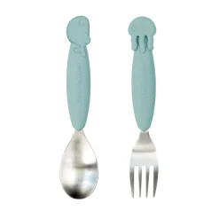 Cuillère et fourchette Easy-grip - Sea friends - Bleu