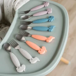 Cuillère et fourchette Easy-grip - Deer friends - Corail