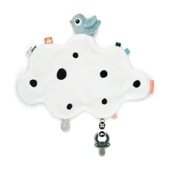 Doudou plat attache-sucette - Happy clouds - Bleu