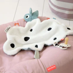 Doudou plat attache-sucette - Happy clouds - Bleu