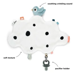 Doudou plat attache-sucette - Happy clouds - Bleu