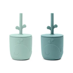 Peekaboo gobelet et paille lot de 2 - Wally - Bleu