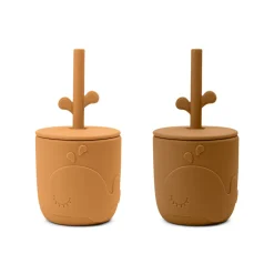 Peekaboo gobelet et paille lot de 2 - Wally - Moutarde