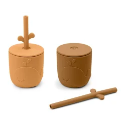 Peekaboo gobelet et paille lot de 2 - Wally - Moutarde